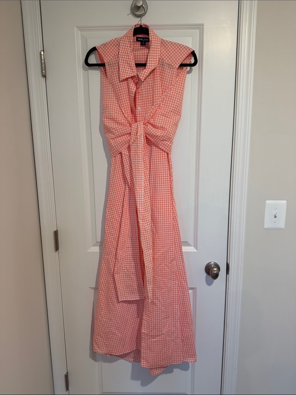Nautica Jeans Women's Gingham Cotton Wrap Shirtdress Orange/White 16 - Picture 4 of 7